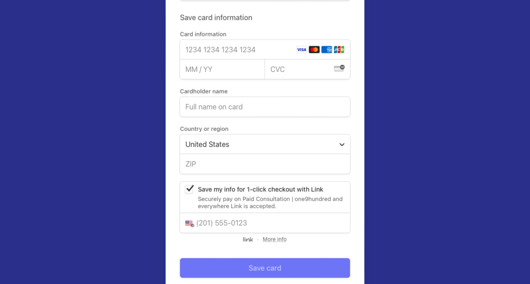 Client Enters Card information