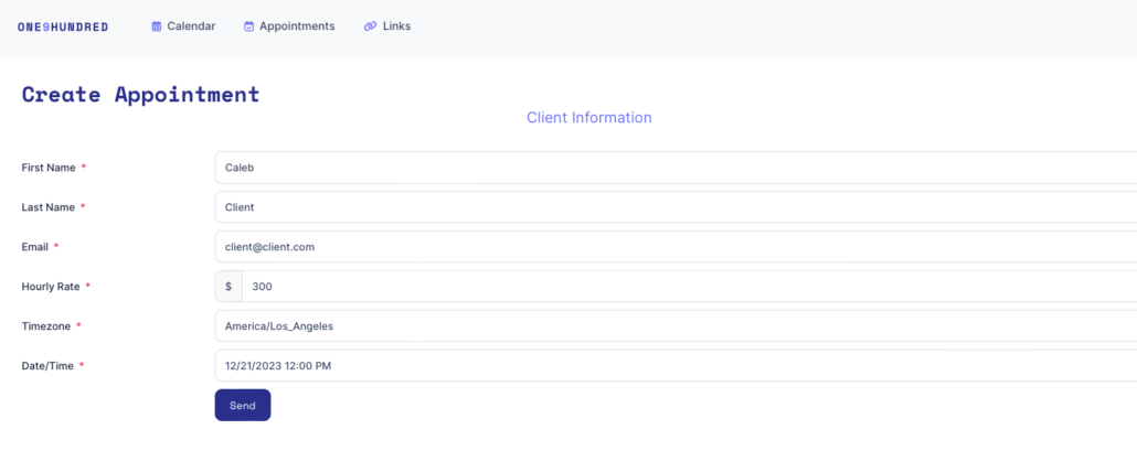 Enter Client Information and Send
